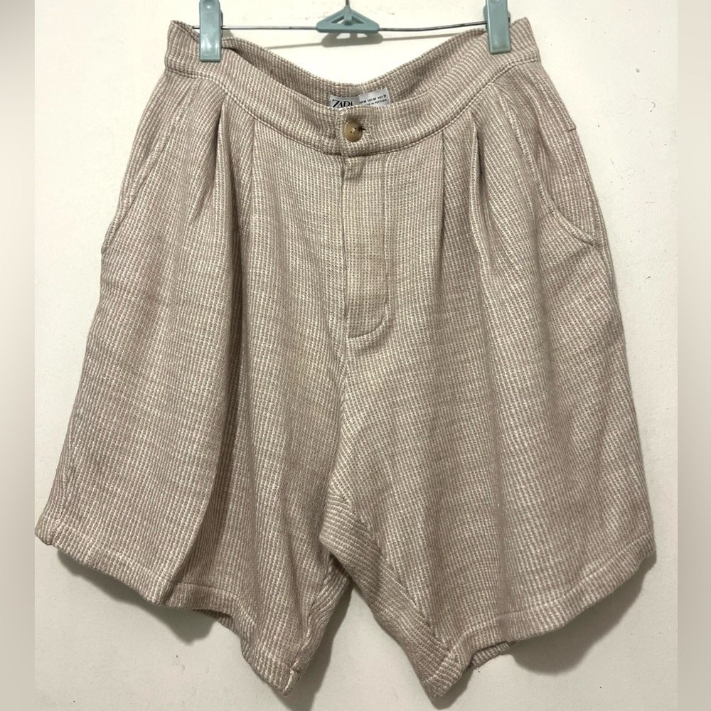 Zara Beige Textured Women's Bermudas